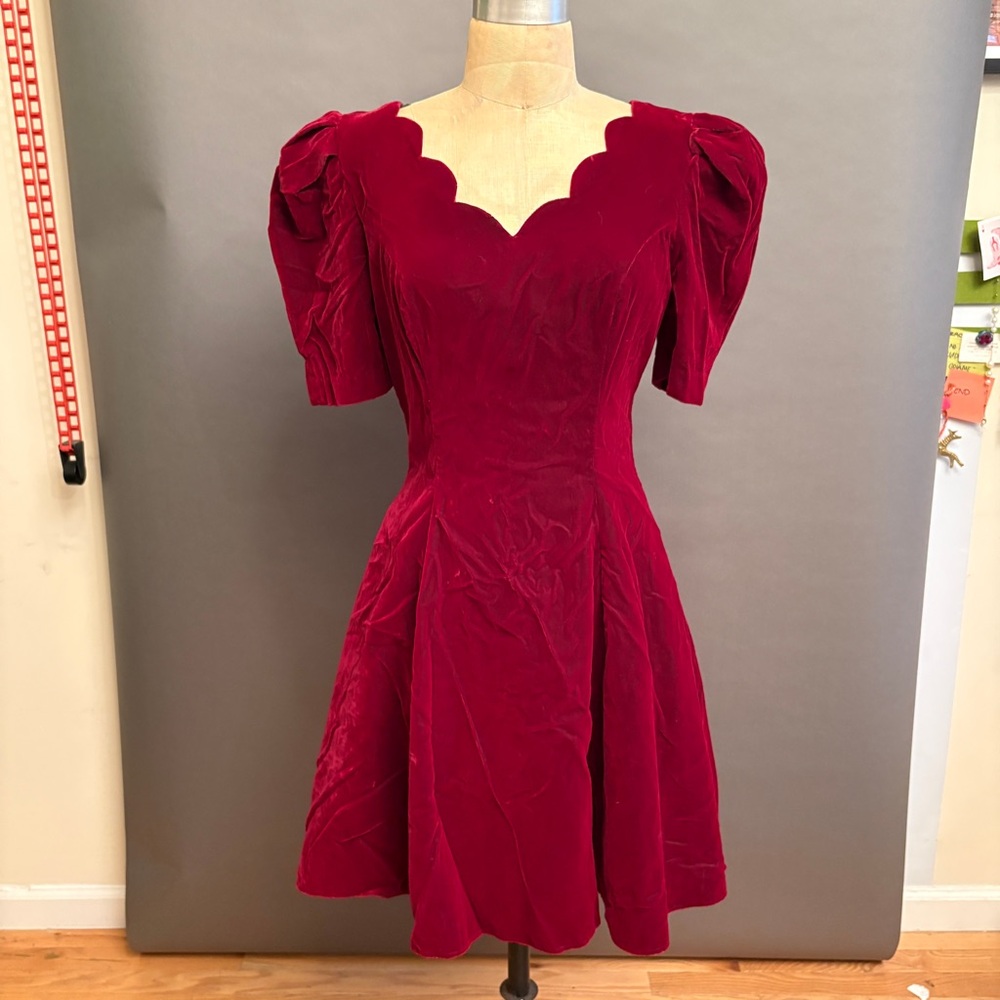 Jump Burgundy Velvet Scalloped Dress